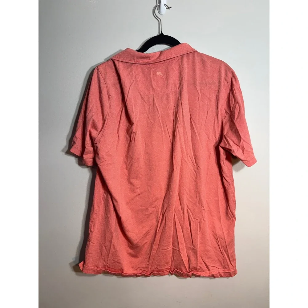 Tommy Bahama Mens XL Coral Pink Diamond Jacquard‎ Cotton Silk Polo Shirt